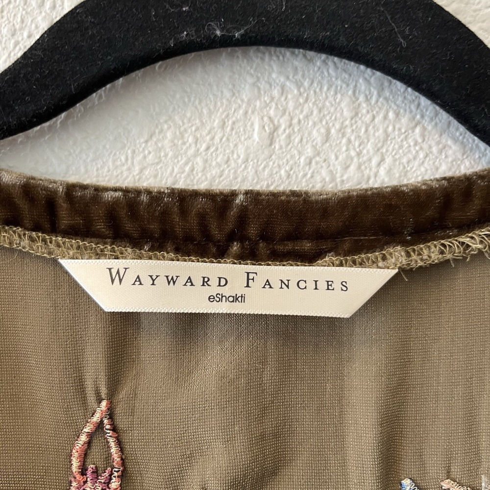 Wayward Fancies Eshakti Dress Velvet Embroidered Green Floral Grunge Boho - Picture 2 of 15